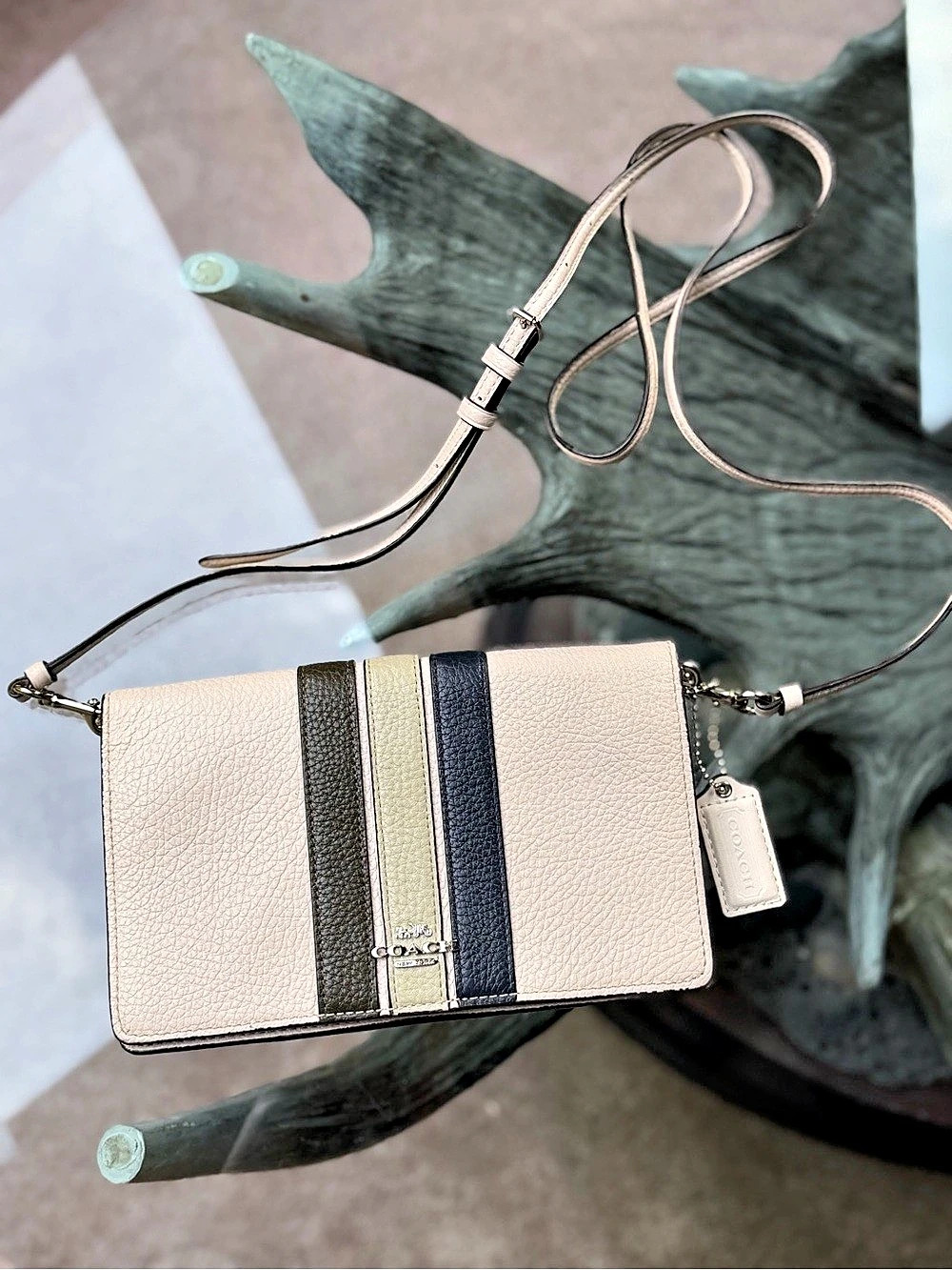 Coach Ana Crossbody Bag w/ Varsity Stripe White & Green ($378 MSRP)